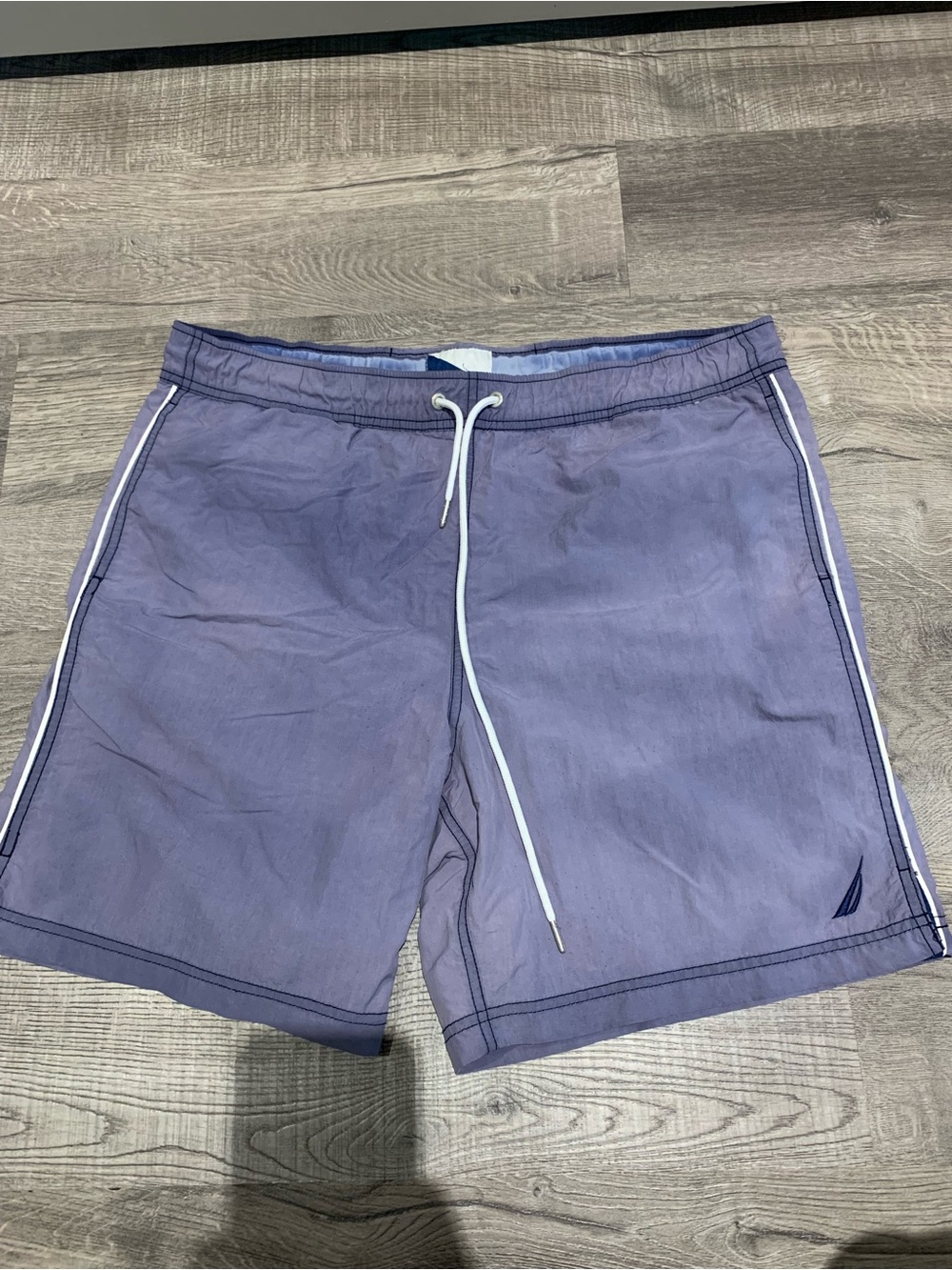 Nautica blue sun faded Drawstring Swim Trunks with White Piping